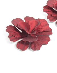 Red Coated Metal Textured Flower Large Stud Earrings - link has visual effect only