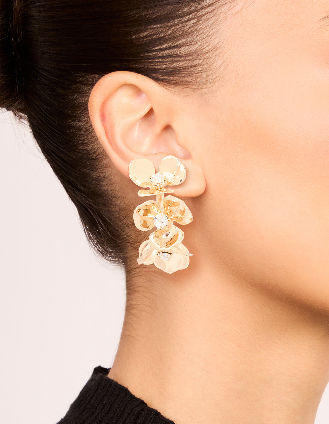 Gold Diamante Floral Hoop Earrings