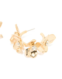Gold Diamante Floral Hoop Earrings - link has visual effect only