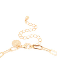 Gold Red Diamante Flower Link Necklace - link has visual effect only