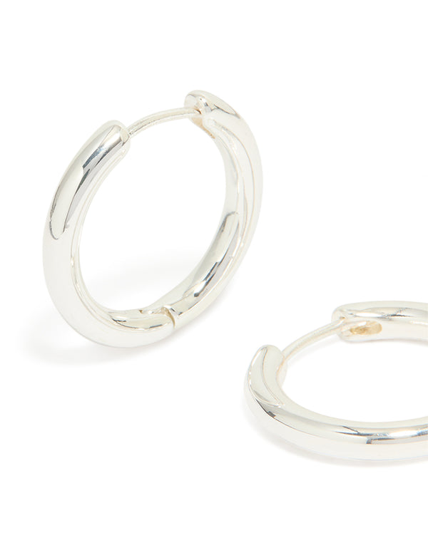 Silver Plated Medium Thick Hoop Earrings