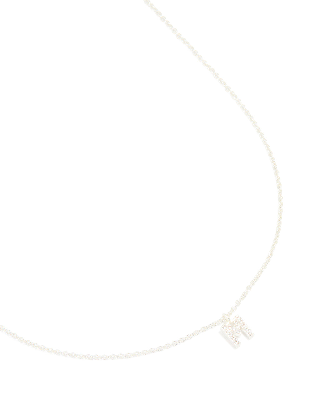 Silver Plated Brass Cubic Zirconia Letter M Necklace