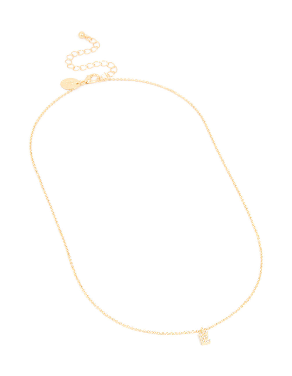 Gold Plated Brass Cubic Zirconia Letter E Necklace