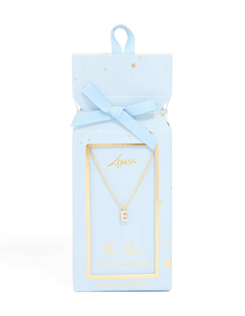 Gold Plated Brass Cubic Zirconia Letter E Necklace