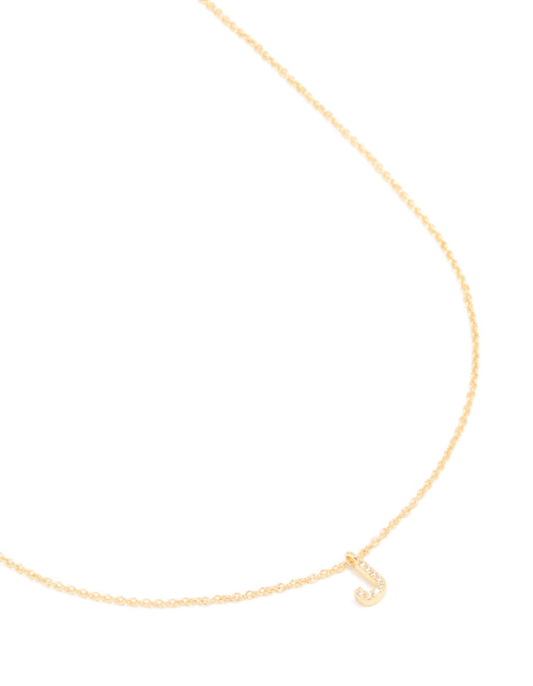 Gold Plated Brass Cubic Zirconia Letter J Necklace