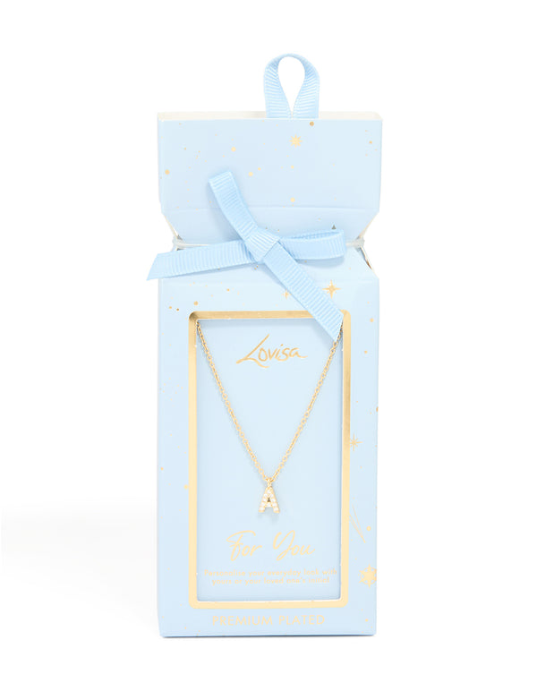 Gold Plated Brass Cubic Zirconia Letter A Necklace