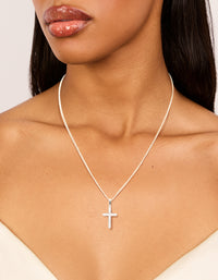 Silver Plated Cubic Zirconia Cross Pendant Necklace - link has visual effect only