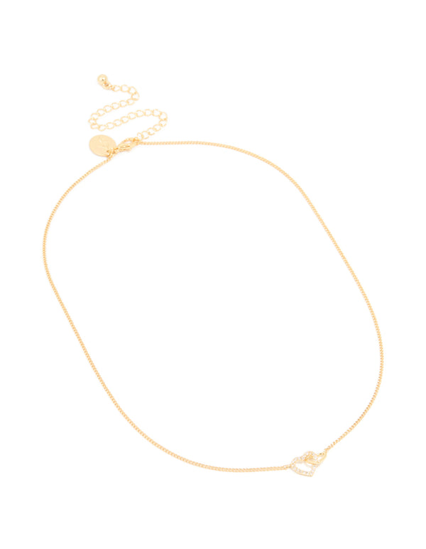 Gold Plated Cubic Zirconia Linked Hearts Pendant Necklace