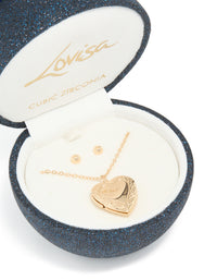 Gold Heart Locket Earring & Necklace Jewellery Set - link has visual effect only