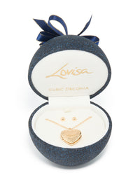 Gold Heart Locket Earring & Necklace Jewellery Set - link has visual effect only