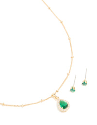 Gold Emerald Cubic Zirconia Necklace & Earrings Set - link has visual effect only