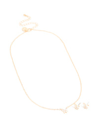 Gold Cubic Zirconia Butterfly Necklace & Earrings Set - link has visual effect only