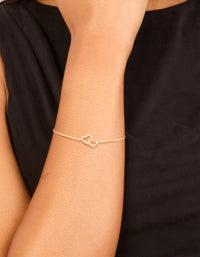 Gold Plated Cubic Zirconia Link Heart Bracelet - link has visual effect only