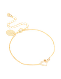 Gold Plated Cubic Zirconia Link Heart Bracelet - link has visual effect only