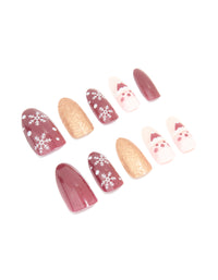 Burgundy & Gold Glitter Snowflake Press-On Nail Set - link has visual effect only