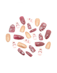 Burgundy & Gold Glitter Snowflake Press-On Nail Set - link has visual effect only