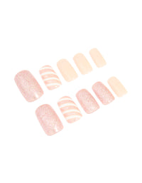 Pink Glitter & Candy Cane Press-On Nail Set - link has visual effect only
