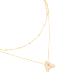 Gold Plated Cubic Zirconia Pave Bubble Letter A Layered Necklace - link has visual effect only