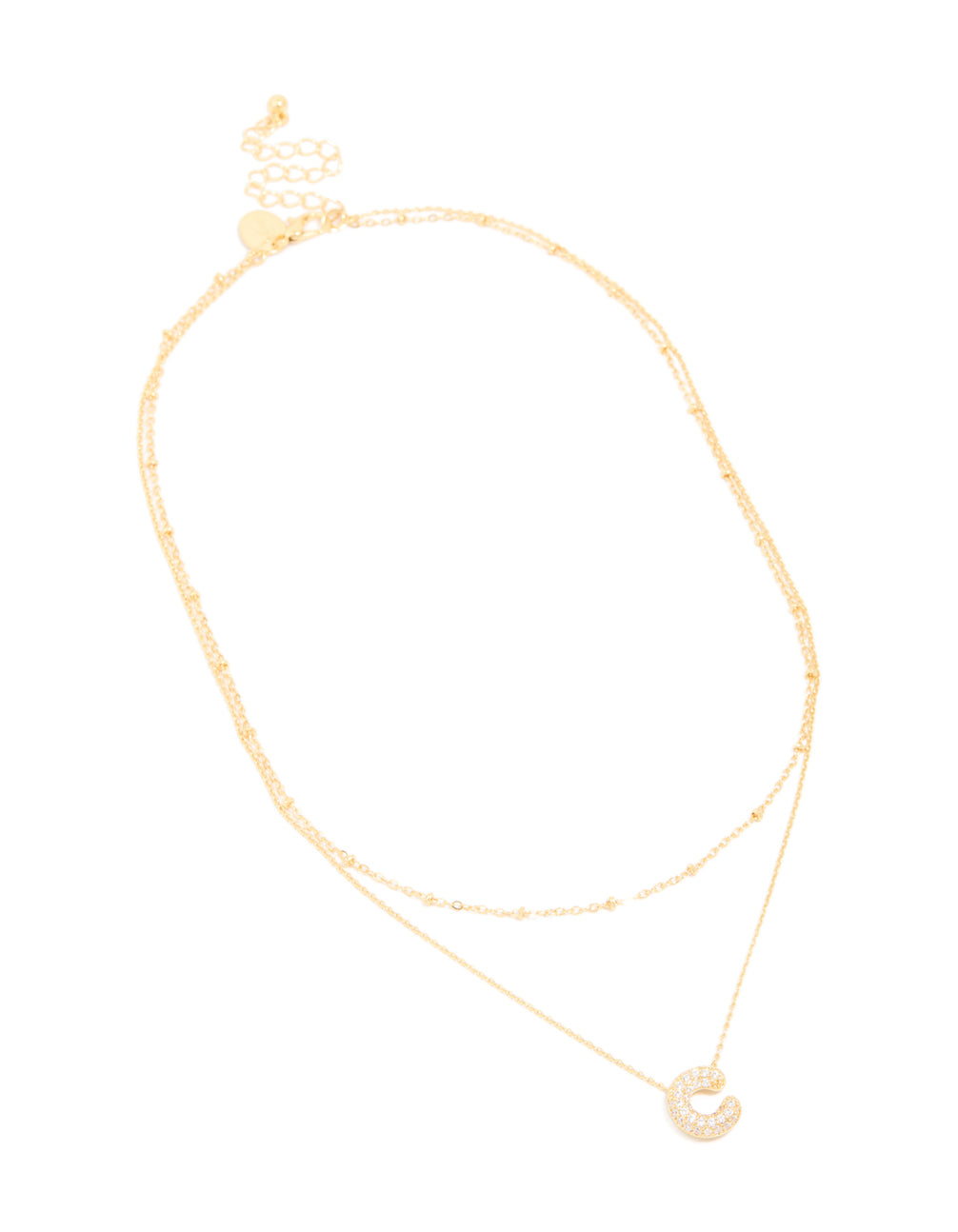 Gold Plated Cubic Zirconia Pave Bubble Letter C Layered Necklace