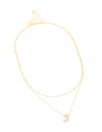 Gold Plated Cubic Zirconia Pave Bubble Letter J Layered Necklace - link has visual effect only
