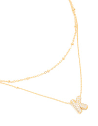 Gold Plated Brass Cubic Zirconia Pave Bubble Letter K Layered Necklace - link has visual effect only