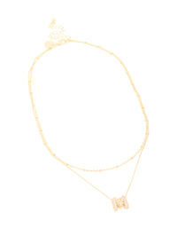 Gold Plated Cubic Zirconia Pave Bubble Letter M Layered Necklace - link has visual effect only