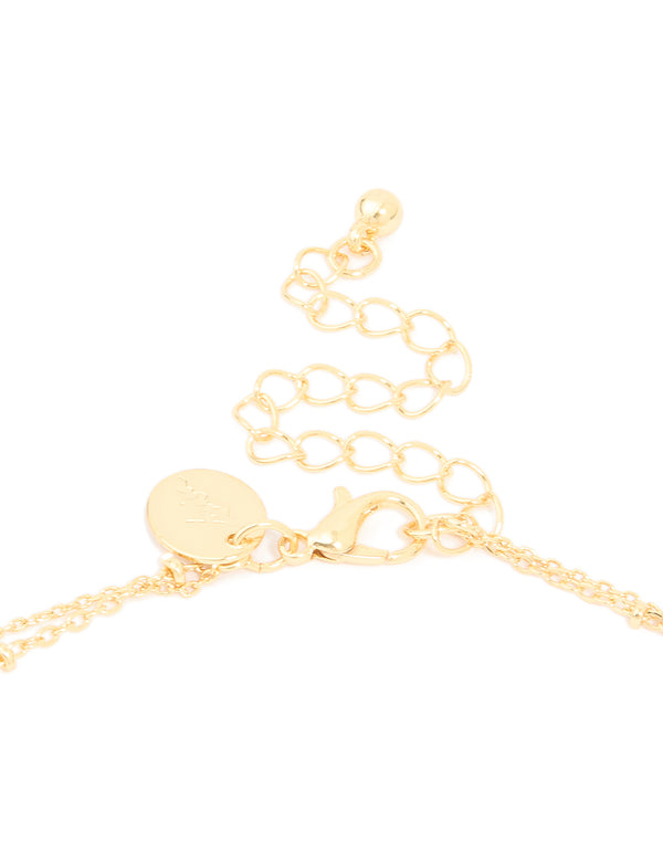 Gold Plated Cubic Zirconia Pave Bubble Letter M Layered Necklace
