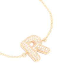 Gold Plated Cubic Zirconia Pave Bubble Letter R Toggle Bracelet - link has visual effect only