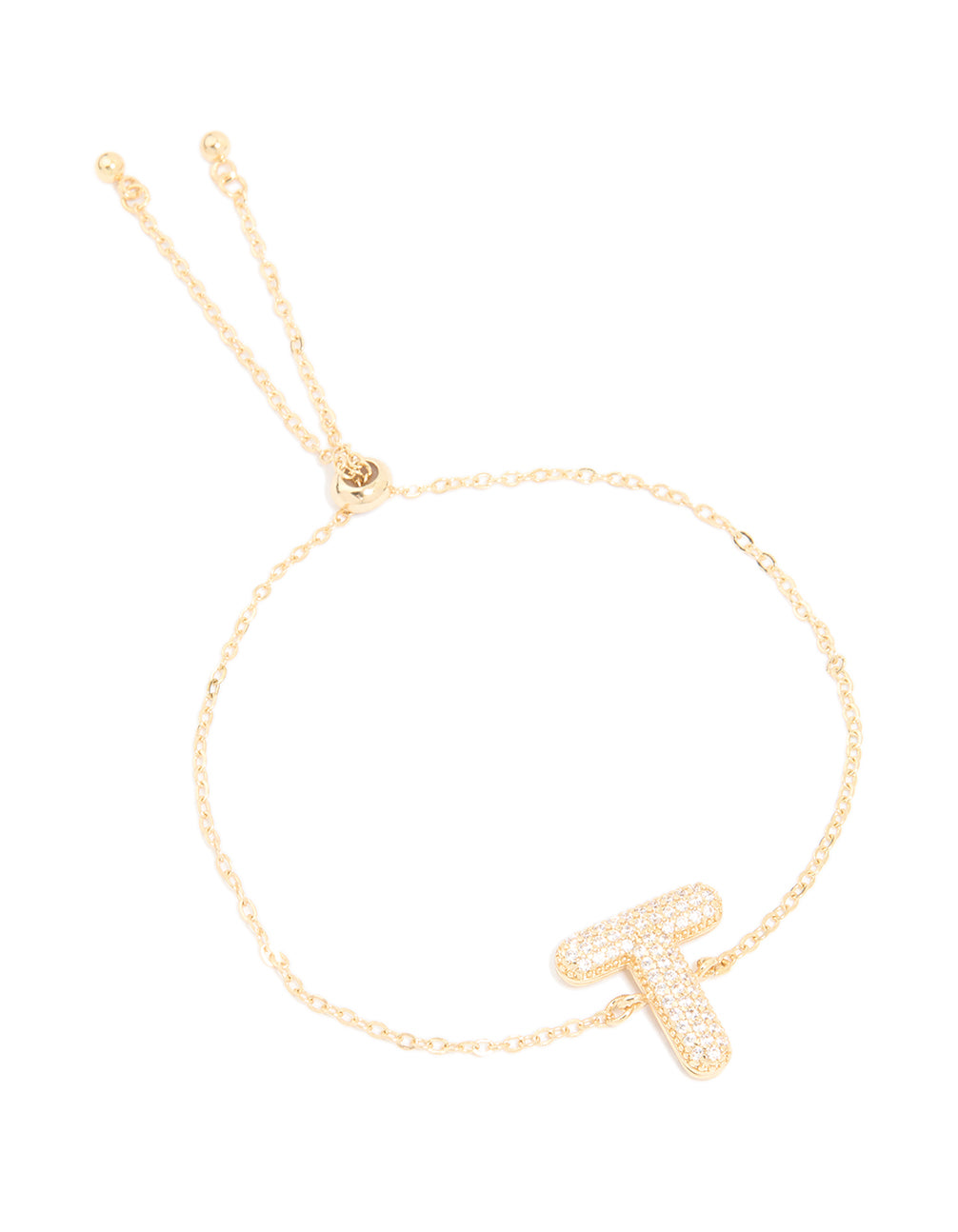Gold Plated Cubic Zirconia Pave Bubble Letter T Toggle Bracelet