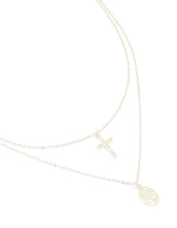 Silver Plated Cross & Mary Pendant Layered Necklace - link has visual effect only