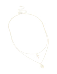 Silver Plated Cross & Mary Pendant Layered Necklace - link has visual effect only