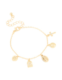 Gold Plated Oval Mary Cross Charm Bracelet - link has visual effect only
