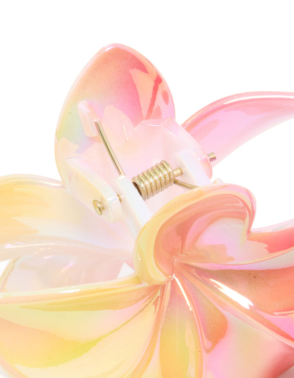 Iridescent Pink Frangipani Flower Claw Clip