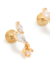 Gold Plated Surgical Steel Cubic Zirconia Leaf Drop Flat Back Studs - link has visual effect only