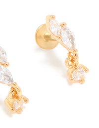 Gold Plated Surgical Steel Cubic Zirconia Leaf Drop Flat Back Studs - link has visual effect only