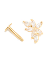 Gold Plated Surgical Steel Cubic Zirconia Flower Single Flat Back Stud - link has visual effect only