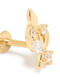 Gold Plated Surgical Steel Cubic Zirconia Floral Single Flat Back Stud - link has visual effect only
