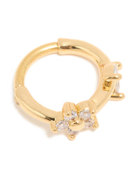 Gold Plated Surgical Steel Cubic Zirconia Floral Clicker Ring - link has visual effect only