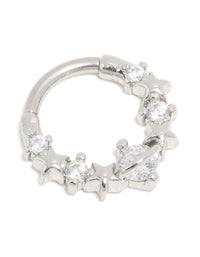 Surgical Steel Cubic Zirconia Floral Clicker Ring - link has visual effect only