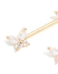 Gold Plated Titanium Cubic Zirconia Butterfly Nipple Bars - link has visual effect only