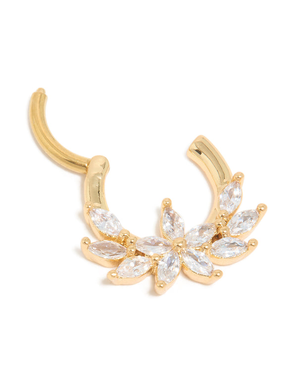 Gold Plated Titanium Floral Cubic Zirconia Clicker Ring