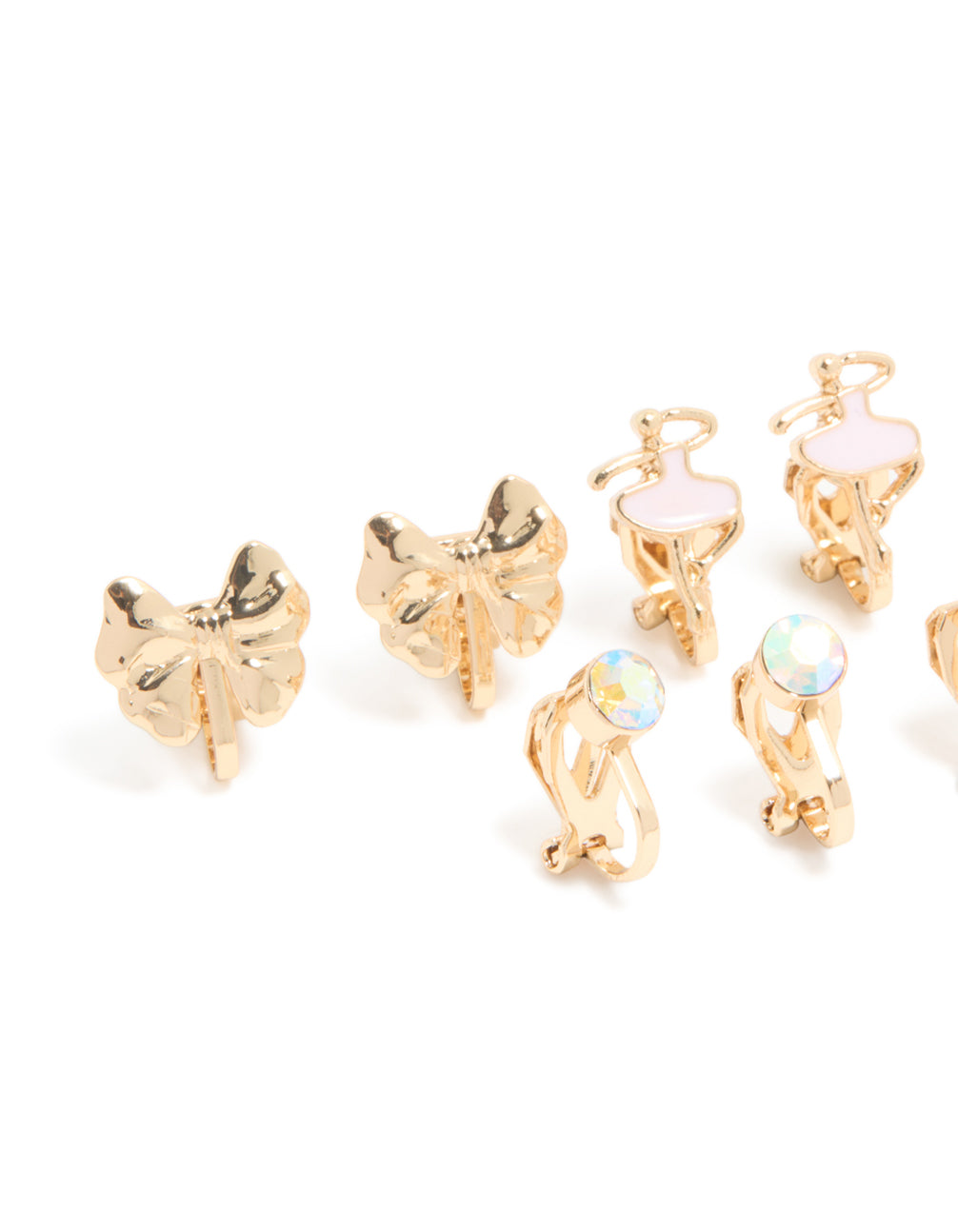 Kids Gold Pink Ballerina & Butterfly Clip-On Earrings 5-Pack