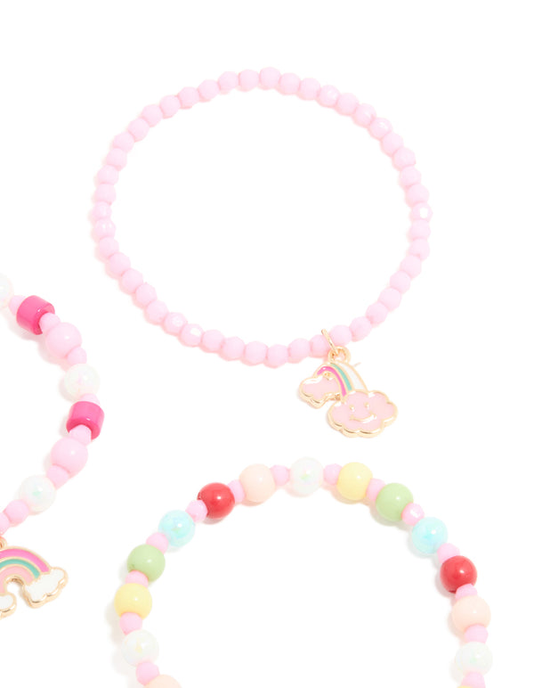 Kids Rainbow Charm Beaded Stretch Bracelets 3-Pack