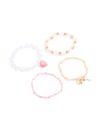 Kids Gold & Pink Beaded Heart Stretch Bracelet Pack - link has visual effect only