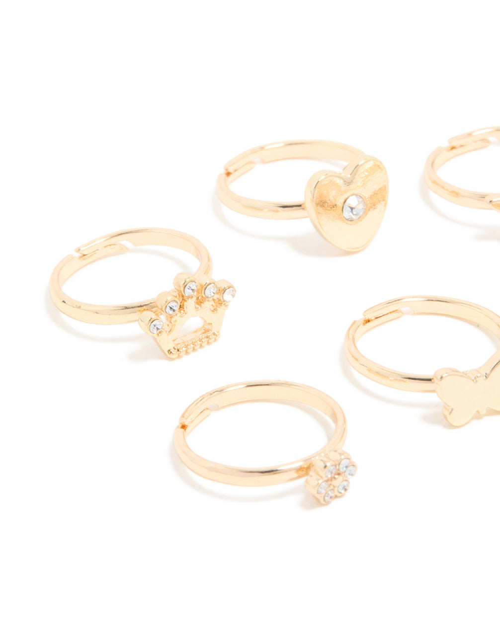 Kids Gold Heart & Butterfly Rings 6-Pack
