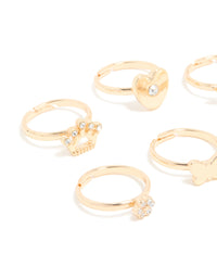 Kids Gold Heart & Butterfly Rings 6-Pack - link has visual effect only