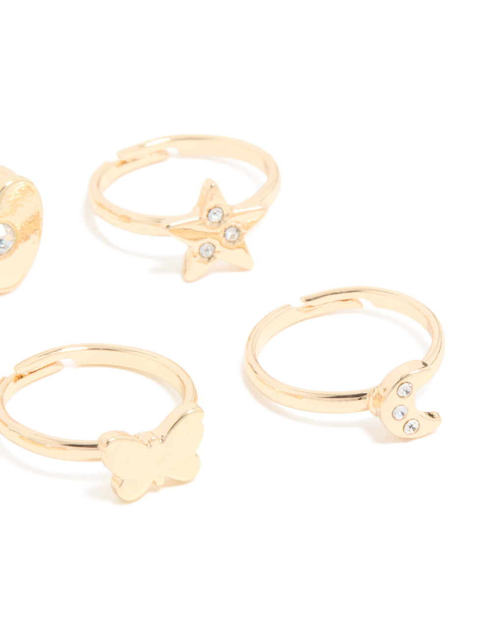 Kids Gold Heart & Butterfly Rings 6-Pack