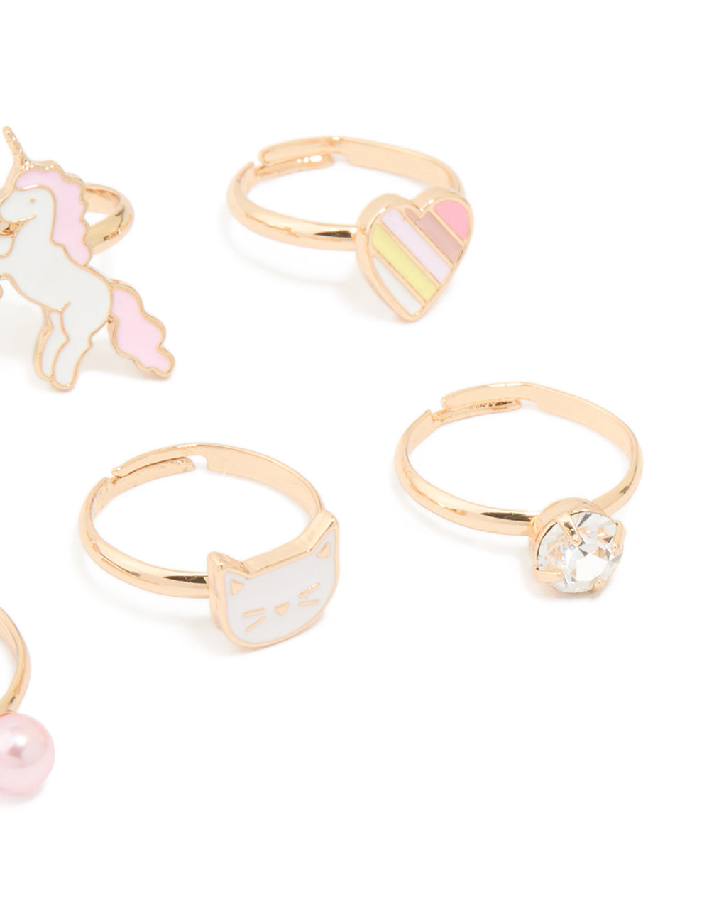 Kids Gold Cat & Unicorn Rings 6-Pack