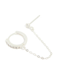 Sterling Silver Cubic Zirconia Chain Huggie & Stud Double Earring - link has visual effect only