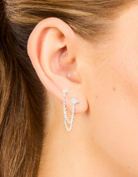 Sterling Silver Cubic Zirconia Double Chain Earrings - link has visual effect only